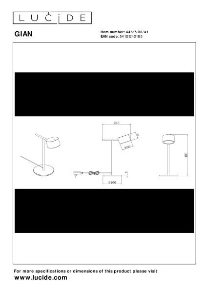 Lucide GIAN - Lámpara de mesa - LED Regul. - 1x9W 2700K - Taupe - técnico
